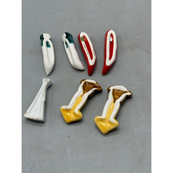 Ceramic Vegetable Fish Chopstick Rests Set Of 7 peppers squid OS red green READ - Picture 4 of 6
